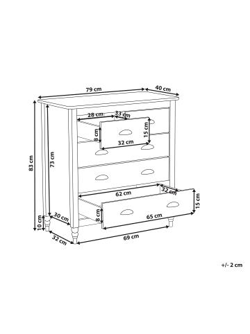 Beliani Kommode SHILLINGTON in Weiß/Silber/Braun - (W) 79 x (H) 83 x (L) 40 cm