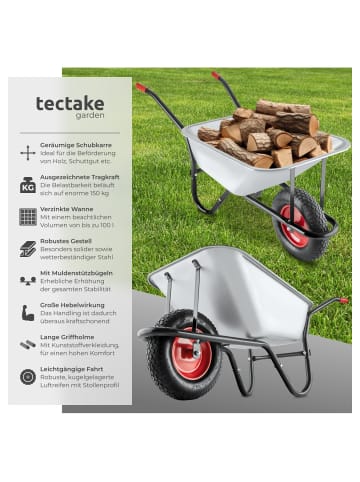 tectake Gartenkarre Oskar - Verzinkte Wanne mit 100L Volumen