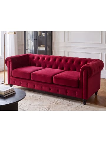Beliani 3-Sitzer Sofa CHESTERFIELD in Rot/Schwarz - (W) 202 x (H) 70 x (L) 75 cm