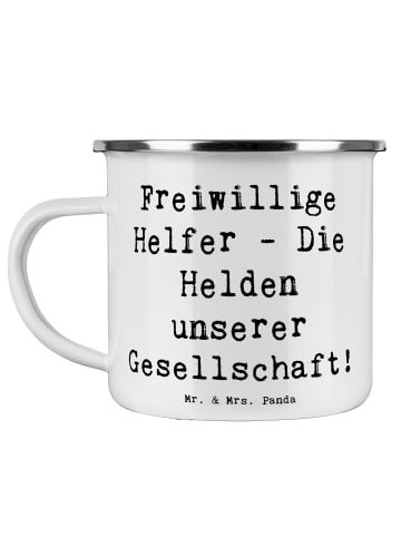 Mr. & Mrs. Panda Camping Emaille Tasse Spruch Freiwilliger Held ... in Weiß