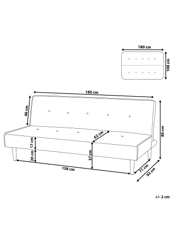 Beliani 3-Sitzer Sofa VISBY in Grau/Schwarz - (W) 180 x (H) 80 x (L) 92 cm