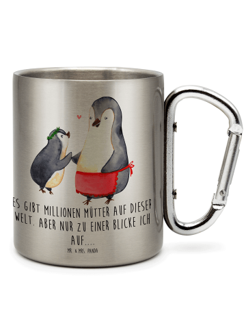 Mr. & Mrs. Panda Edelstahlbecher Pinguin mit Kind mit Spruch in Silber