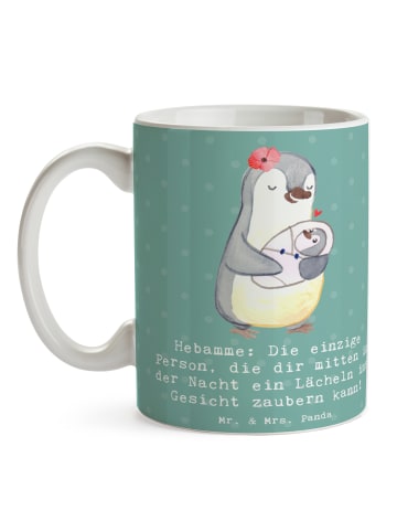 Mr. & Mrs. Panda Kaffeebecher Hebamme Lächeln mit Spruch in Meeresbrise