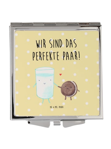 Mr. & Mrs. Panda Handtaschenspiegel quadratisch Milch Keks mit S... in Gelb Pastell