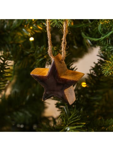 MARELIDA Baumschmuck Stern Holz Anhänger mit Kordel H: 5,5cm in schwarz