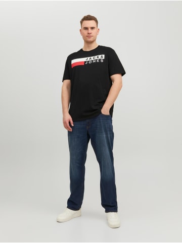 Jack & Jones Logo T-Shirt Plus Size Kurzarm Übergrößen Shirt JJECORP in Schwarz-2