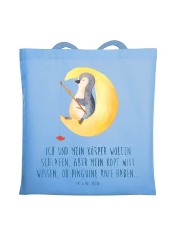 Mr. & Mrs. Panda Strandtasche Pinguin Mond mit Spruch in Sky Blue