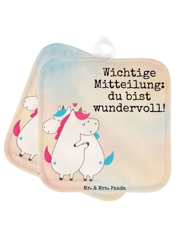 Mr. & Mrs. Panda Topfuntersetzer Einhorn Mitteilung Design mit S... in Weiß
