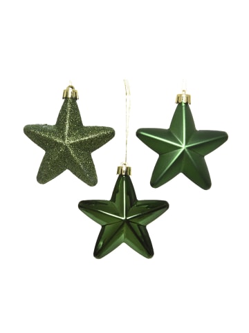 MARELIDA 6er Set Weihnachtsbaumschmuck Sterne bruchfest H: 7,5cm in grün