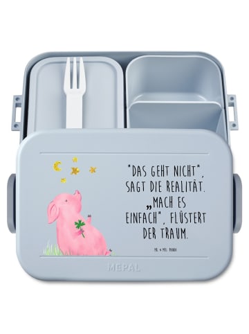 Mr. & Mrs. Panda Lunch Box Schwein Glück Motiv mit Spruch in Blau Pastell
