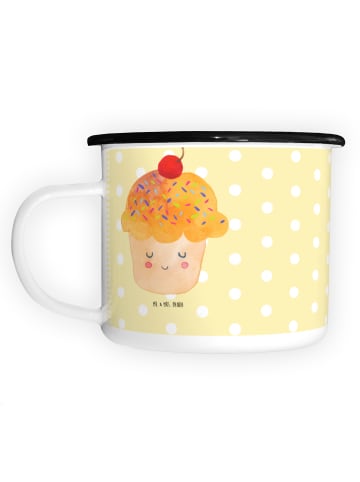 Mr. & Mrs. Panda XL Emaille Tasse Cupcake ohne Spruch in Gelb Pastell