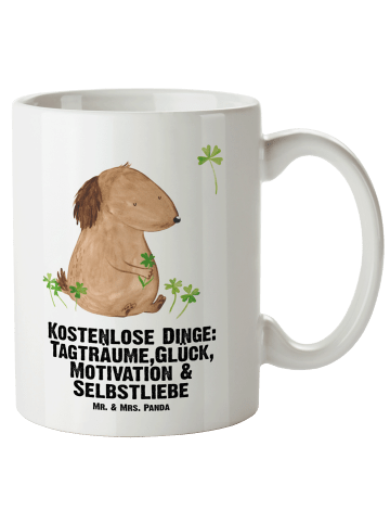 Mr. & Mrs. Panda Pott Hund Kleeblatt mit Spruch in Weiß