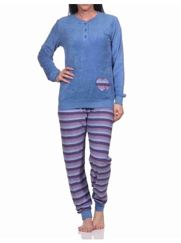 NORMANN Frottee Schlafanzug Bündchen - 77714 in blau