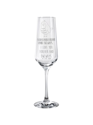 Mr. & Mrs. Panda Champagnerflöte Eule Zufrieden mit Spruch in Transparent