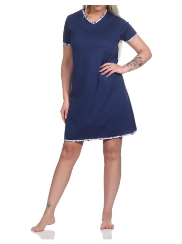 NORMANN Floral Nachthemd Vschnitt kurzes Bigshirt - 74548 in marine