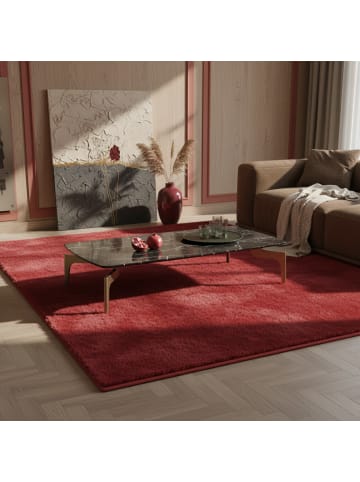 KADIMA DESIGN Teppich Kurzflor Waschbar Einfarbig NECKAR Strapazierfähig OEKO-TEX in Rot