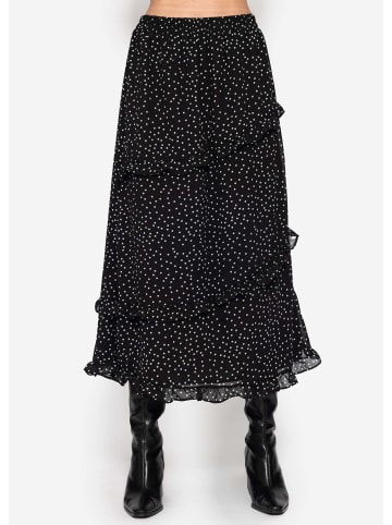 SASSYCLASSY Gepunkteter langer Chiffon Rock mit Rüschen in Schwarz