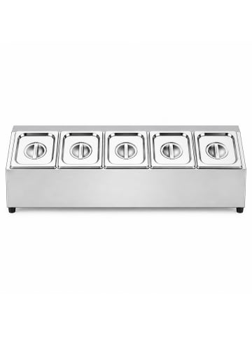 relaxdays Zutatenbehälter "5 Fächer" in Silber - (B)86 x (H)21,5 x (T)22,5 cm