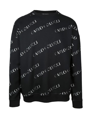 Sweatshirt Allover-Logoprint Rundhals Langarm in Schwarz
