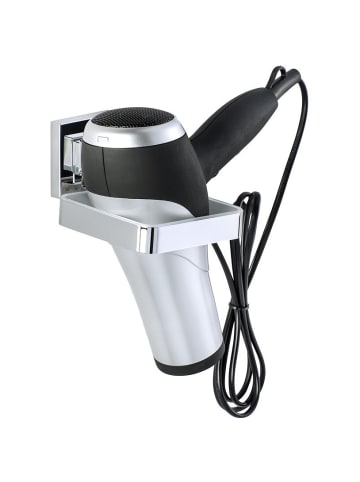 Wenko Haartrockner Halter QUADRO, Vacuum-Loc, Edelstahl in Silbern, 14 x 7,5 cm