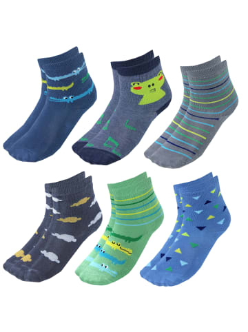 TupTam Kinder Socken Mädchen Jungen Bunt Gemustert 6er Pack in grün/blau