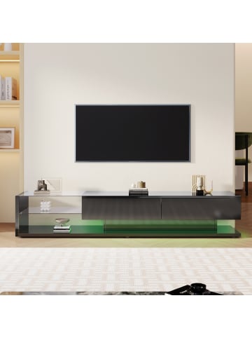 ABRIHOME Schwarzer LED TV-Schrank in Hochglanz 170 x 36 x 38 cm mit Glaselementen