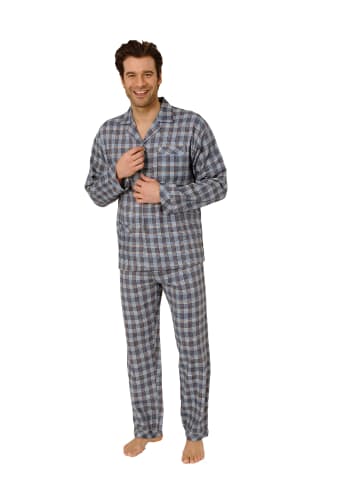 NORMANN Flanell Schlafanzug langarm Pyjama zum durchknöpfen in grau
