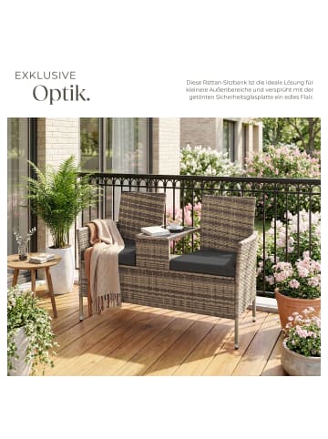 tectake Rattan-Gartensitzbank, 2-Sitzer, 133 x 63 x 84 cm, 6-cm-Polster