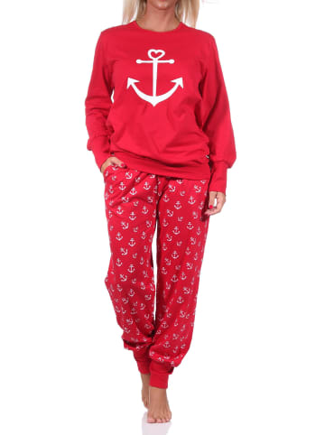 NORMANN Schlafanzug Pyjama Bündchen Anker - 69335 in rot