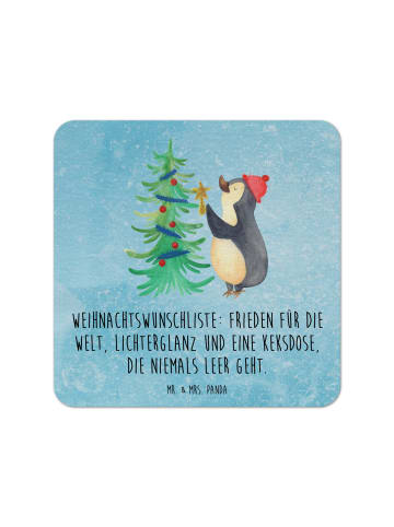 Mr. & Mrs. Panda Untersetzer Pinguin Weihnachtsbaum mit Spruch in Eisblau