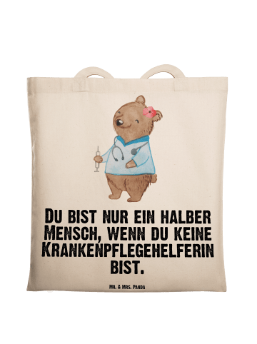 Mr. & Mrs. Panda Strandtasche Krankenpflegehelferin Herz mit Spruch in Creme