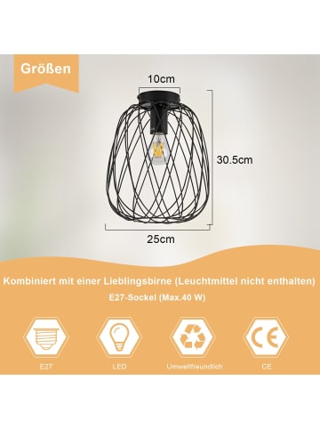 ZMH Deckenleuchte in Schwarz H 30.5cm