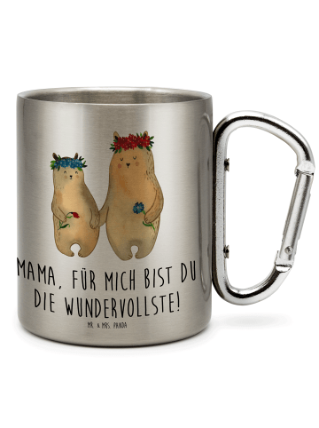 Mr. & Mrs. Panda Tasse Bären mit Blumenkranz mit Spruch in Silber