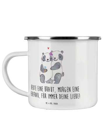 Mr. & Mrs. Panda Emaille Tasse Braut Liebe mit Spruch in Weiß