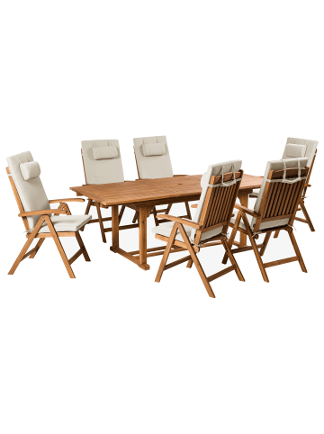 Beliani 7-tlg Gartentisch Set JAVA PREMIUM in Braun/Beige
