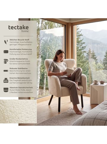 tectake Sessel Vänersborg, 72 x 71 x 92 cm, Bouclé creme/schwarz