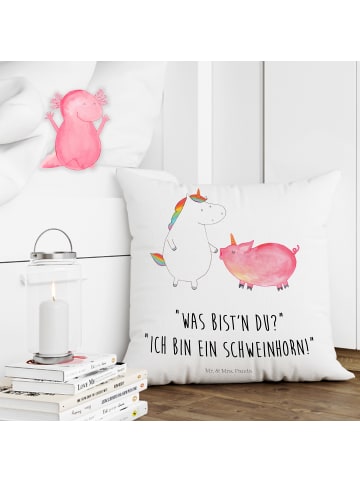 Mr. & Mrs. Panda 40x40 Kissen Einhorn Schwein mit Spruch in Weiß