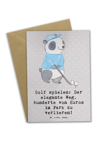 Mr. & Mrs. Panda Grußkarte Golf Eleganz mit Spruch in Grau Pastell