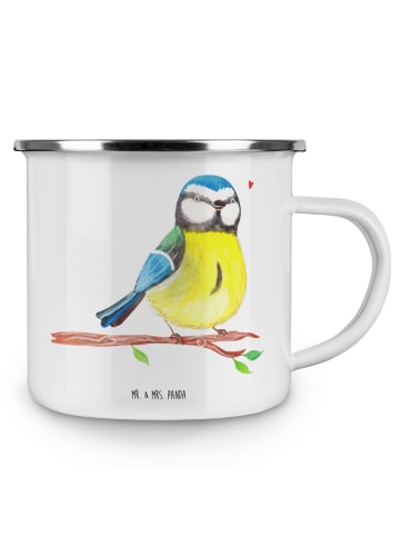 Mr. & Mrs. Panda Camping Emaille Tasse Vogel Blaumeise ohne Spruch in Weiß