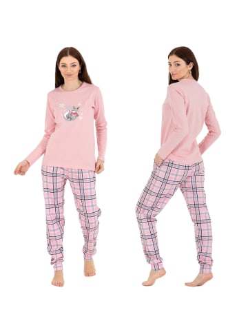 LOREZA Schlafanzug Pyjama langarm- Interlock - Rosa- XL