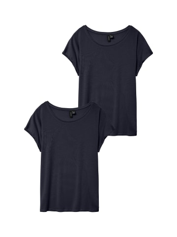 Vero Moda 2er-Pack T-Shirt Einfarbiges Stretch Oberteil in Navy