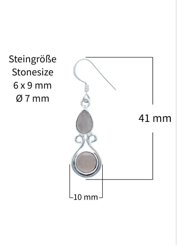 mantraroma 925er Silber - Ohrringe (L) 10 x (B) 41 mm mit Rosenquarz