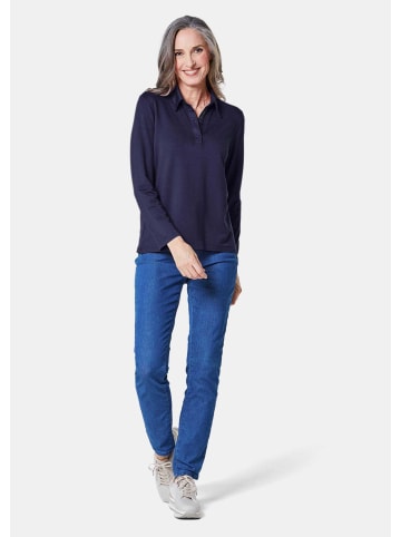 GOLDNER Langarm Poloshirt mit Schmuckband an Knopfleiste in marine