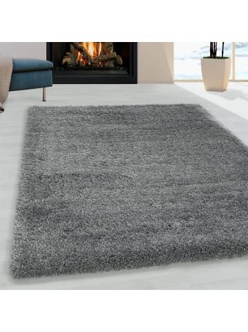KADIMA DESIGN Teppich Hochflor Shaggy Uni Style Polypropylen Wohnzimmer in Hellgrau