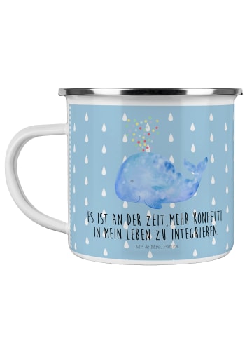 Mr. & Mrs. Panda Emaille Becher Wal Konfetti mit Spruch in Blau Pastell
