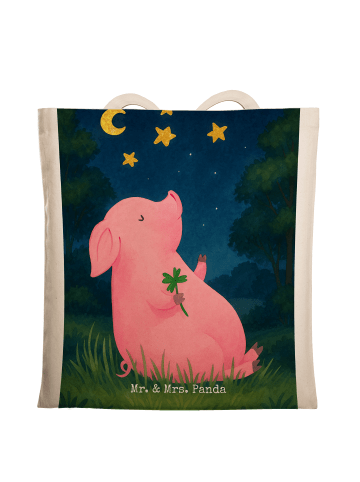 Mr. & Mrs. Panda Stofftasche Schwein Glück Design ohne Spruch in Weiß