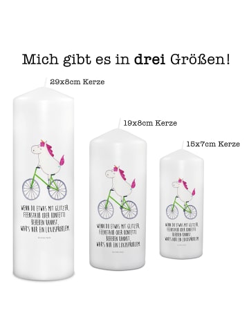 Mr. & Mrs. Panda Schmuckkerze Einhorn Radfahrer mit Spruch in Weiß