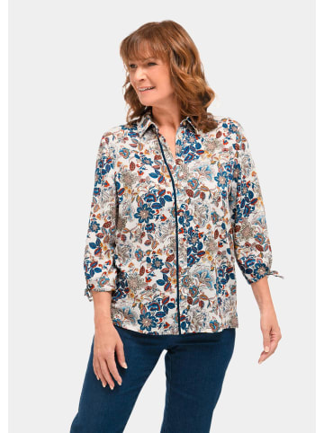 GOLDNER Kurzgröße: Viskosebluse mit floralem Muster in beige / blau / geblümt