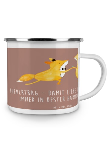 Mr. & Mrs. Panda Camping Emaille Tasse Ehevertrag Liebe Finanzen... in Braun Pastell