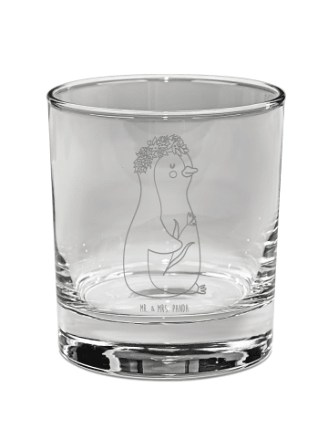 Mr. & Mrs. Panda Whiskey Glas Pinguin Blumen ohne Spruch in Transparent